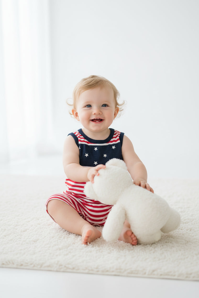 Red with navy blue  -Baby half Jumpsuit