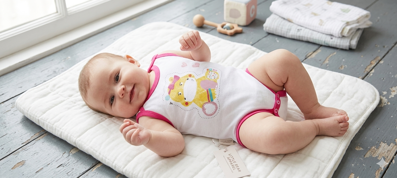 White with yellow teddy print -Baby Romper
