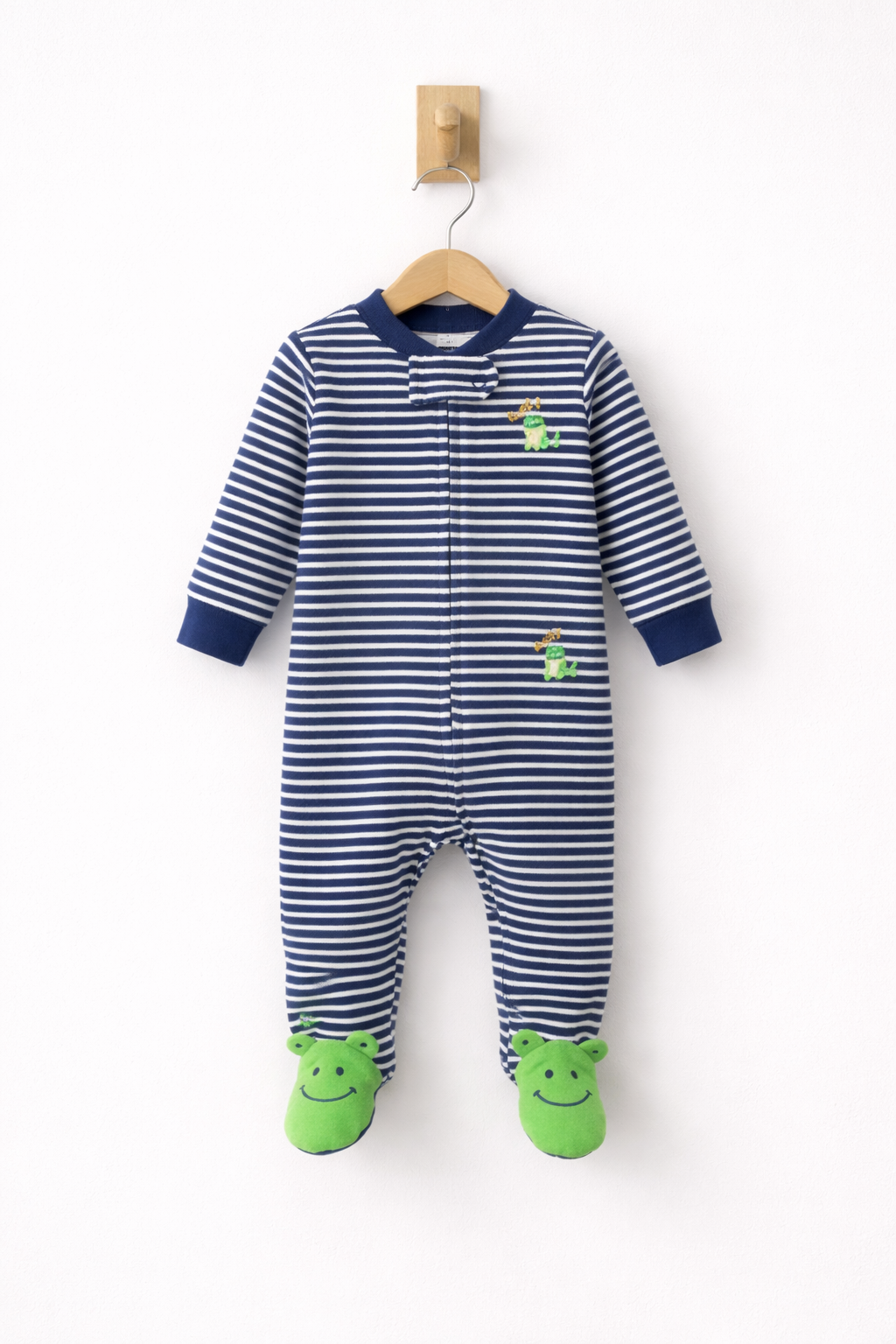 Navy blue and white striped romper with green accents  - Baby Jumpsuit High Quality