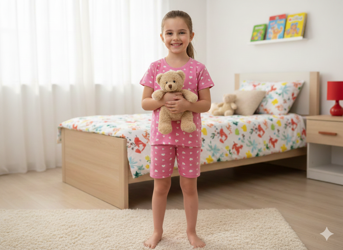 Soft cotton   pink with cute white heart prints — comfy, breathable, and perfect for everyday wear.