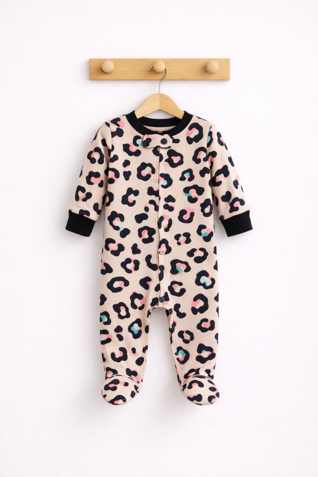 light beige with pink and black leopard prints - Baby Jumpsuit