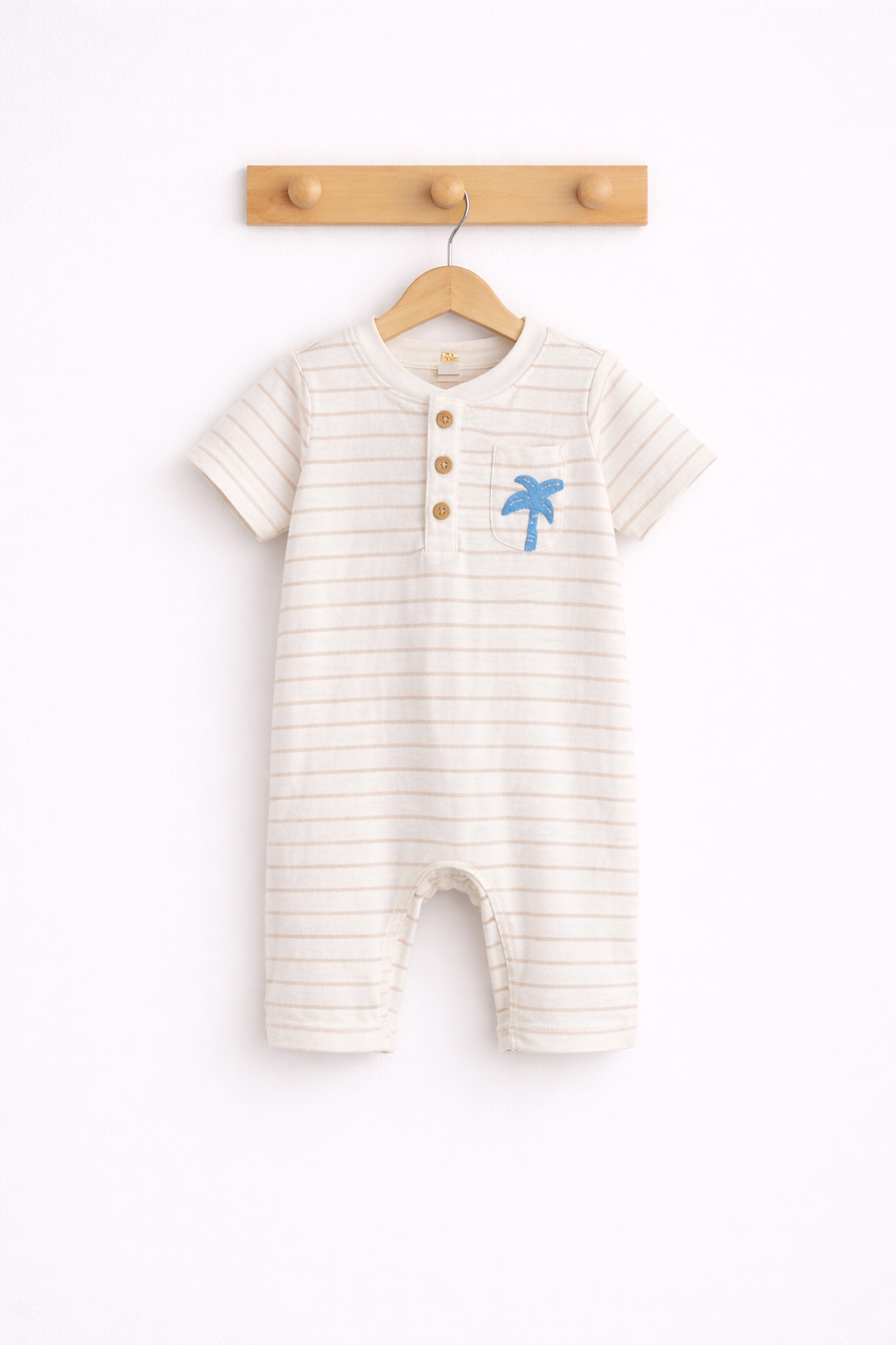 light beige stripes and a blue palm tree design 🌴- Baby  half Jumpsuit