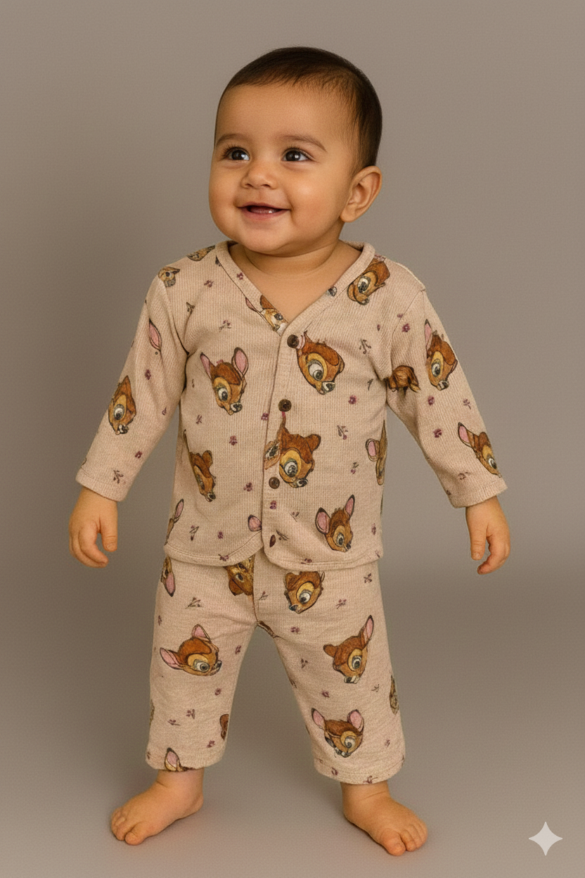 A cosy beige jabla set with adorable little animal faces