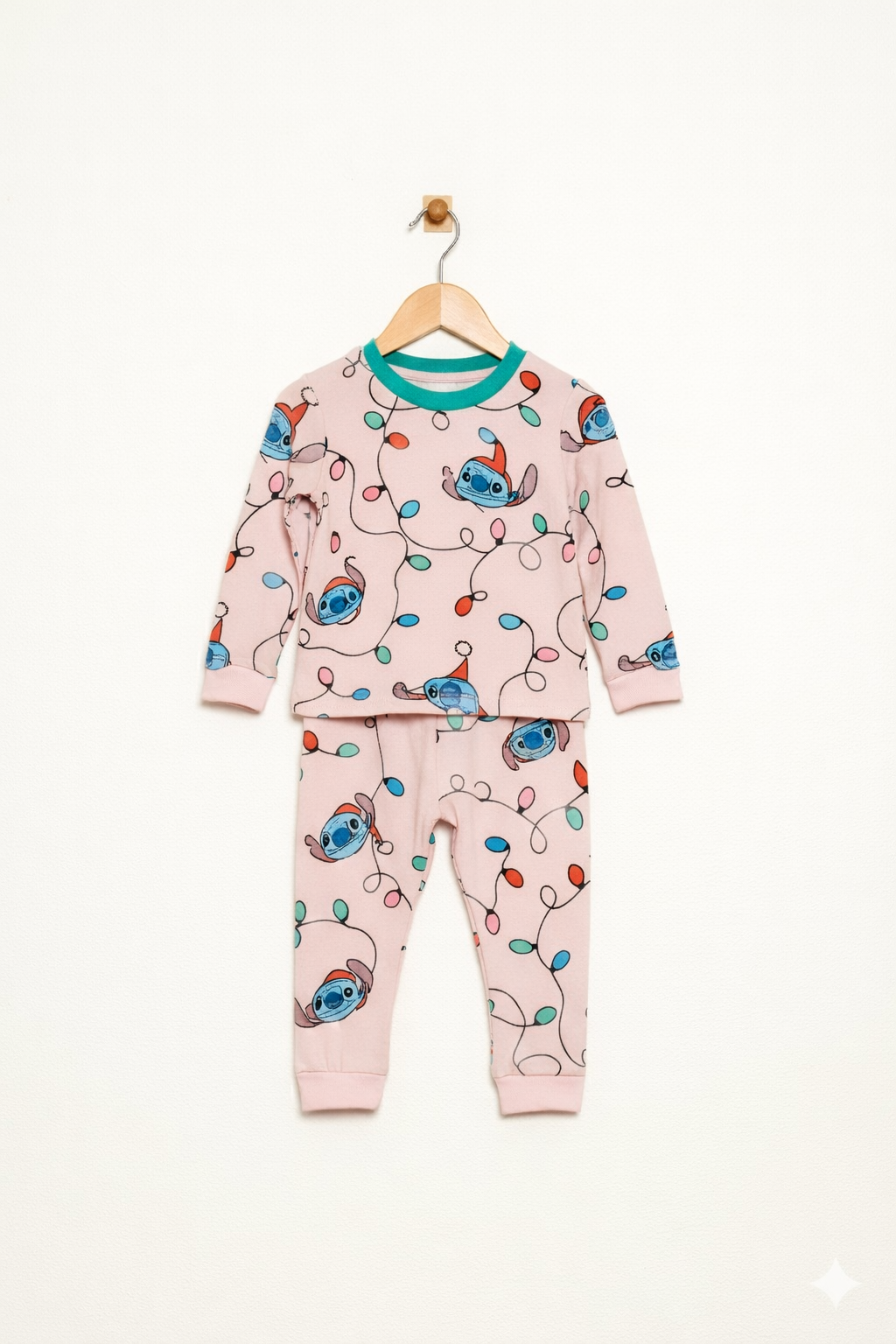 Premium Loop Net light pink full-sleeve co-ord set decorated with colourful string-light patterns