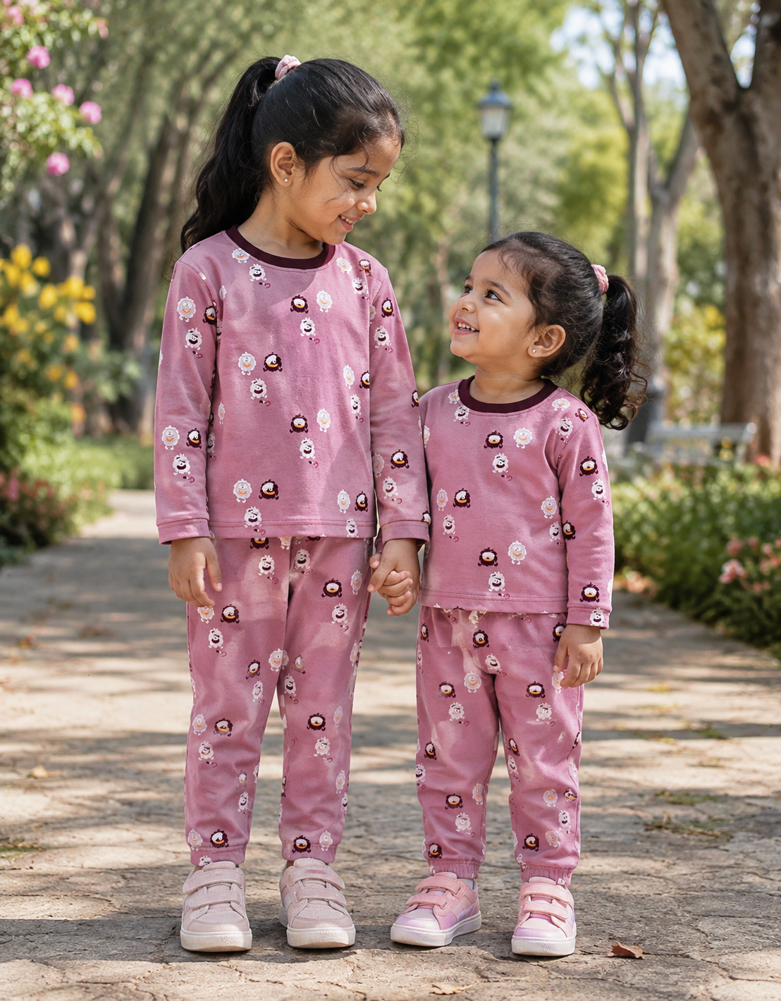 Dusty Rose Pink with Burgundy & White Print Premium winter wears LoopKnit