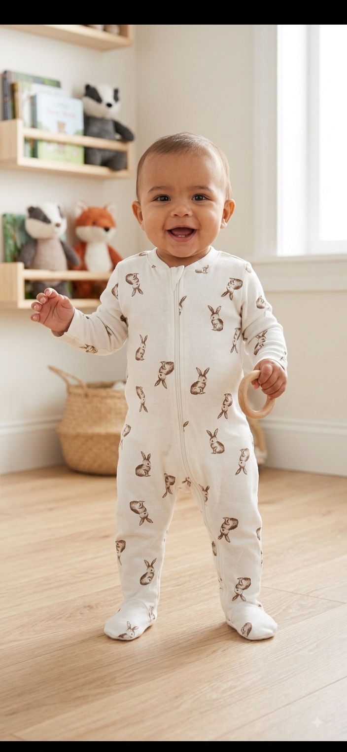 White & brown little rabbit-Baby High quality jumpsuit