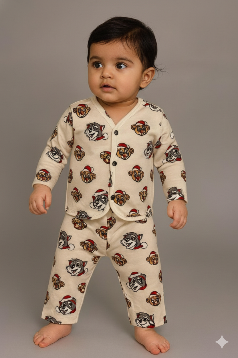 A cosy cream jabla set filled with playful cartoon animal faces