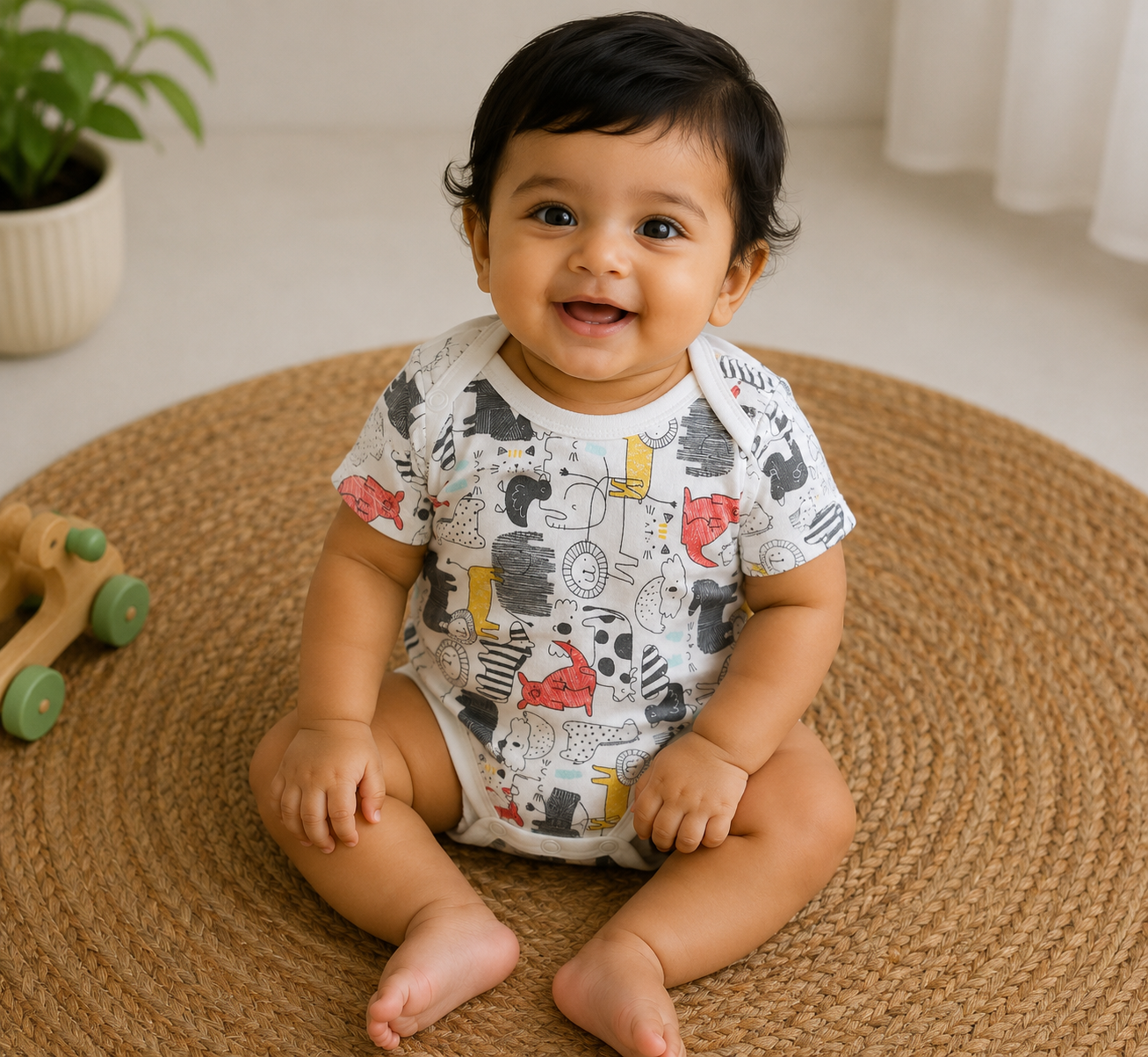 Elephants print half sleeves Baby romper