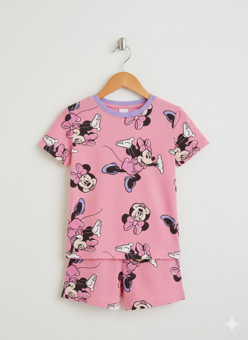 Pink  Minnie Mouse cotton night suit for girls — soft, comfy, and perfect for daily wear.