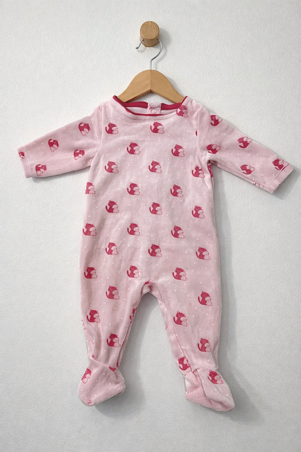 Pink with red kitten prints Baby full Jumpsuit