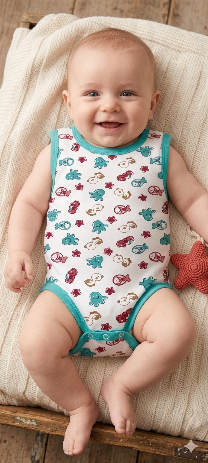 White base Fish themed -Baby Romper