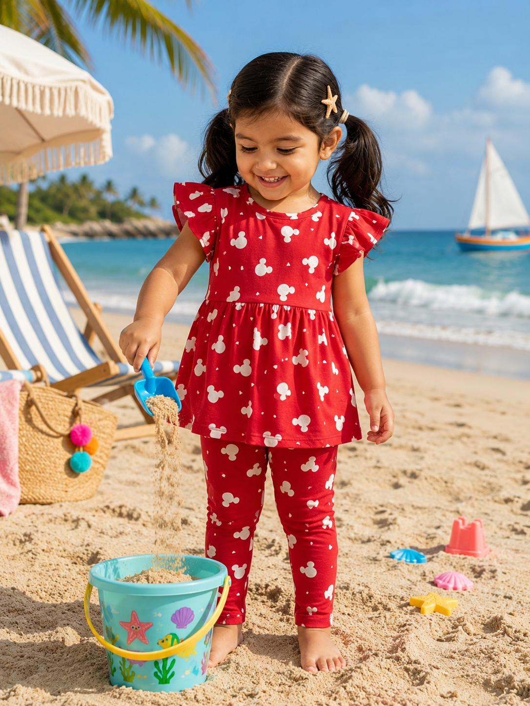 Red with white Minnie Mouse print -Girls set
