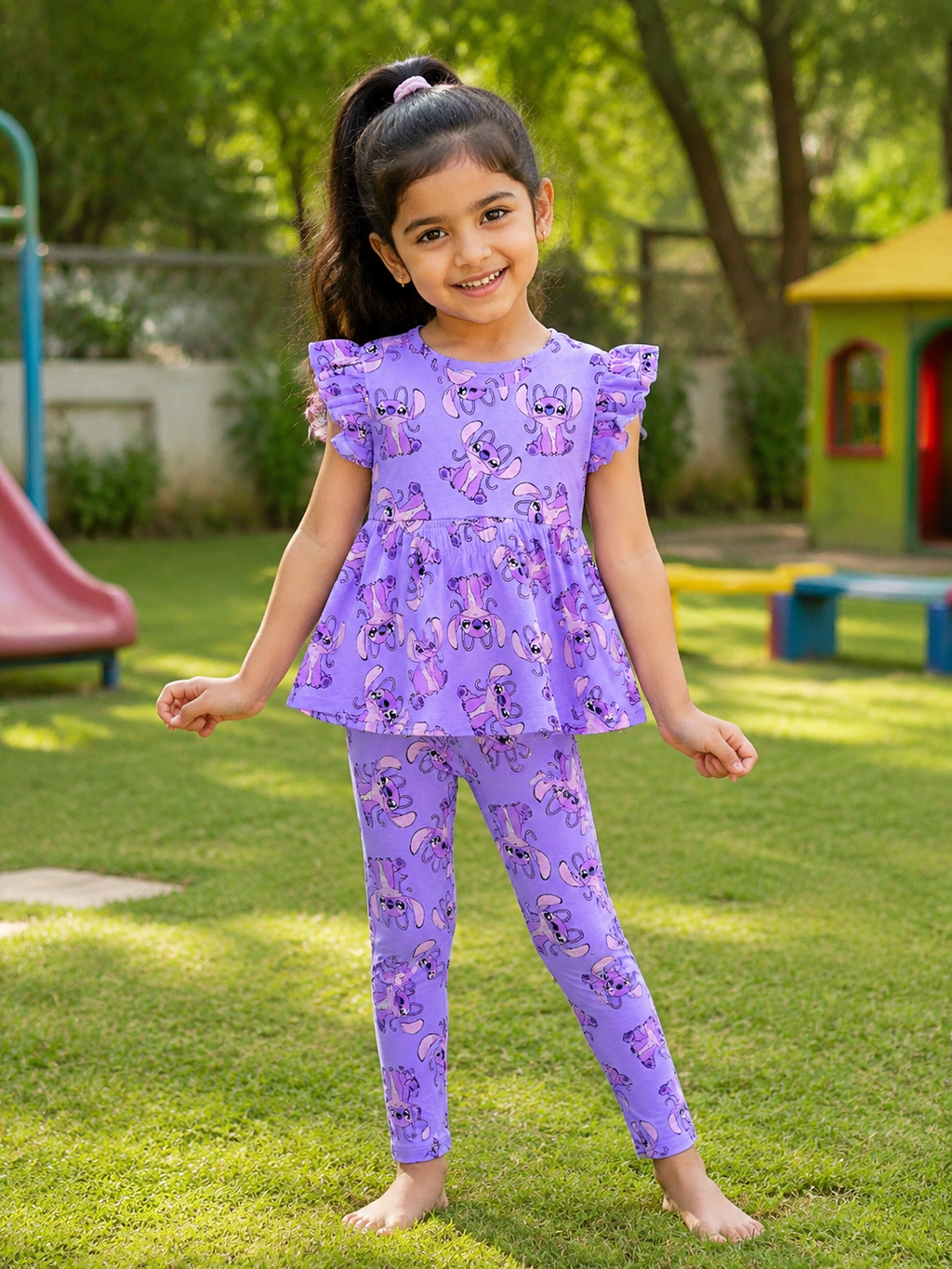 Purple Stitch character graphic-Peplum Girls set